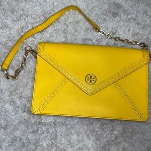 Tory Burch Yellow Safiano Leather Robinson Envelope Clutch Crossbody